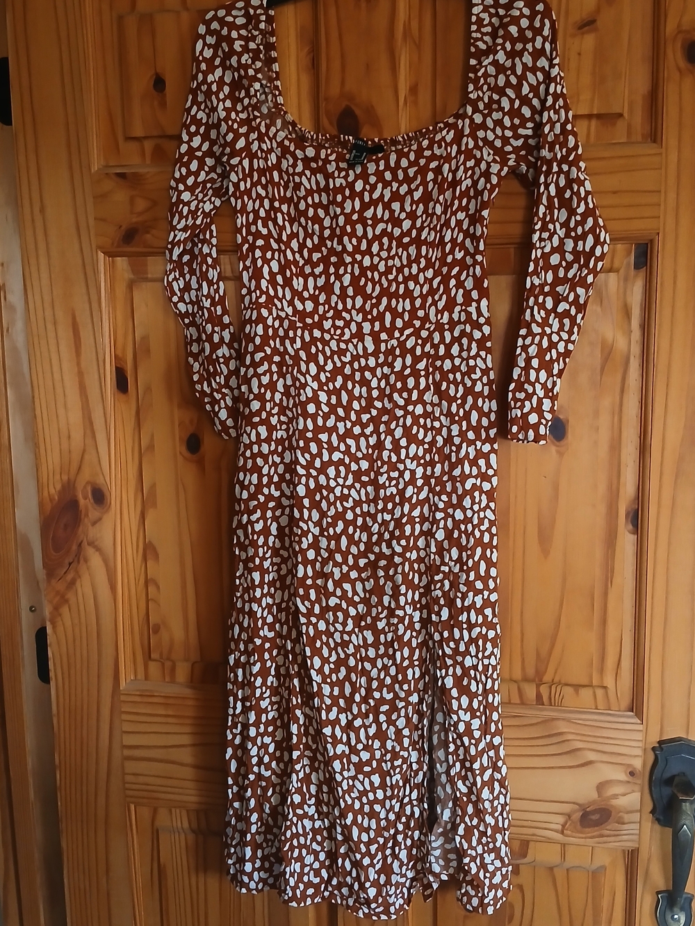 Forever 21 Brown and White Leopard Print Long Sleeve Midi Dress